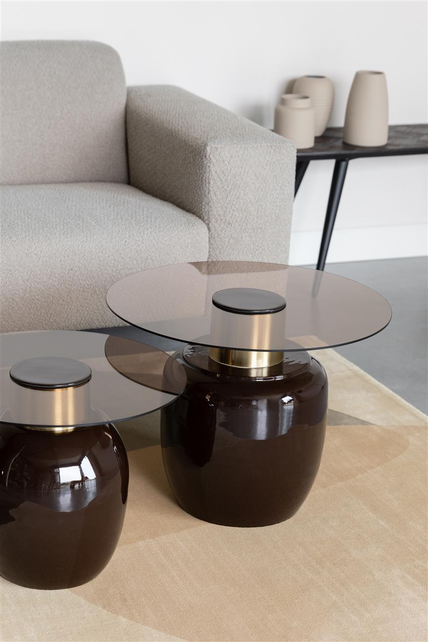 Mohra Enamel &amp; Smoked Glass Side Table - 2 Sizes Available