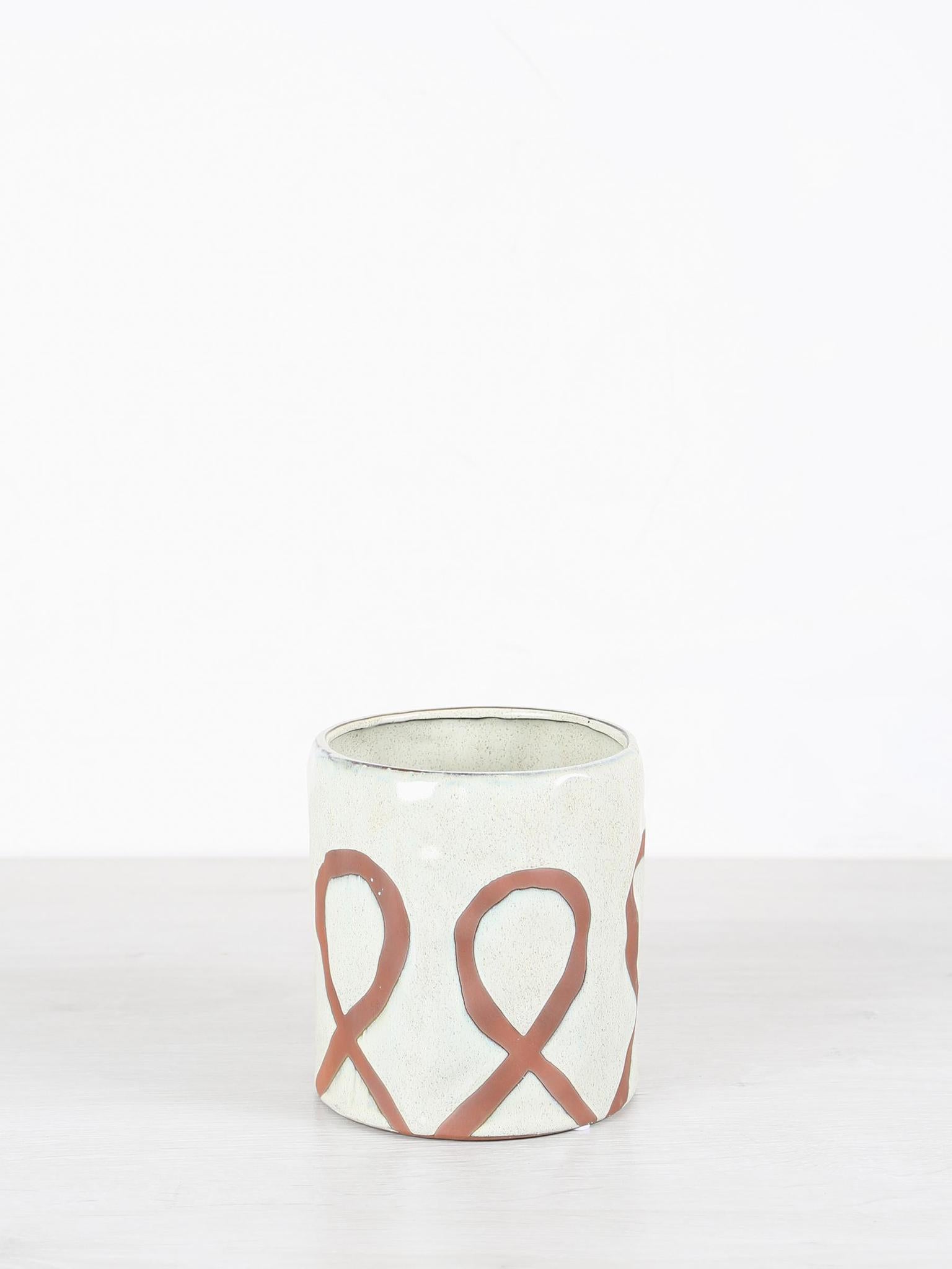 Freiah Cream ceramic round pot brown motive - 3 Sizes available