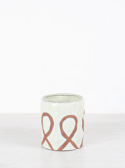 Freiah Cream ceramic round pot brown motive - 3 Sizes available