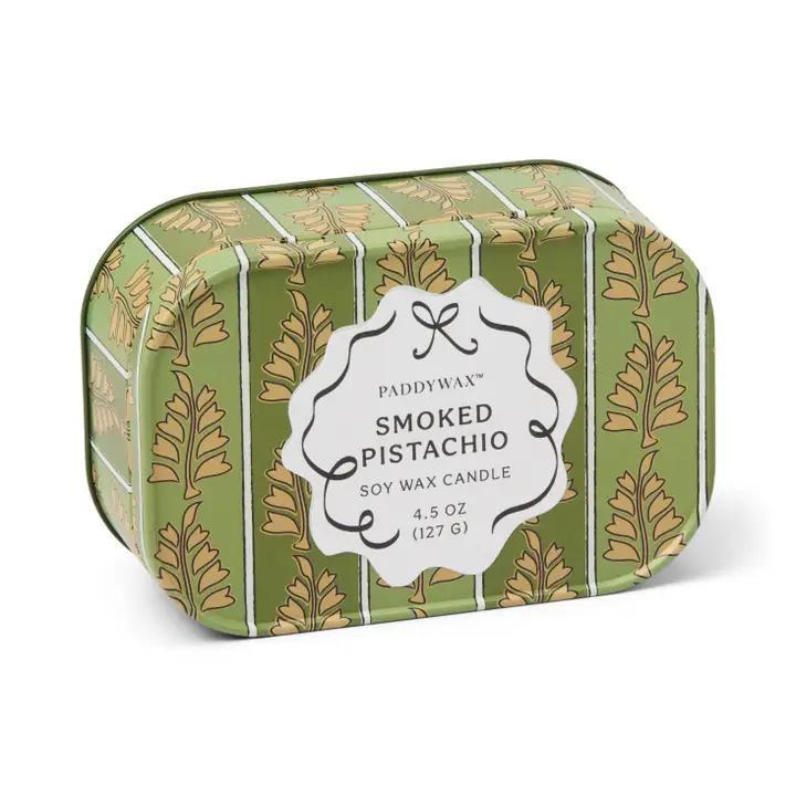 Cherie Printed Tin Candle - Green &amp; Khaki - Smoked Pistachio