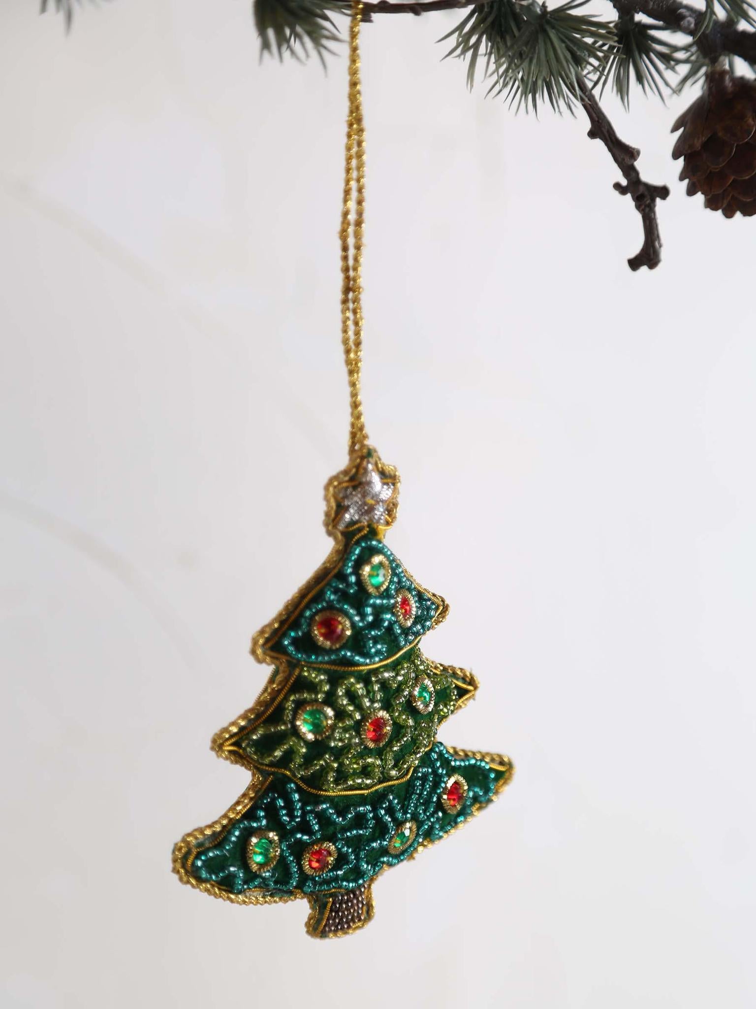 Santian Green fabric tree hanger with beads