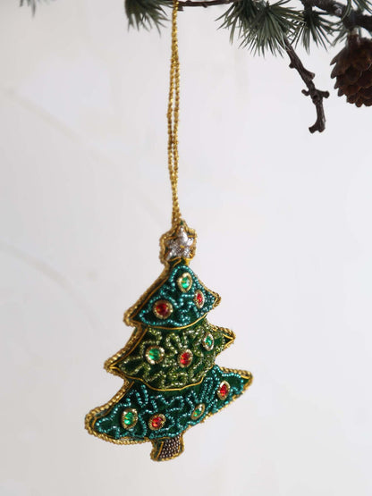 Santian Green fabric tree hanger with beads