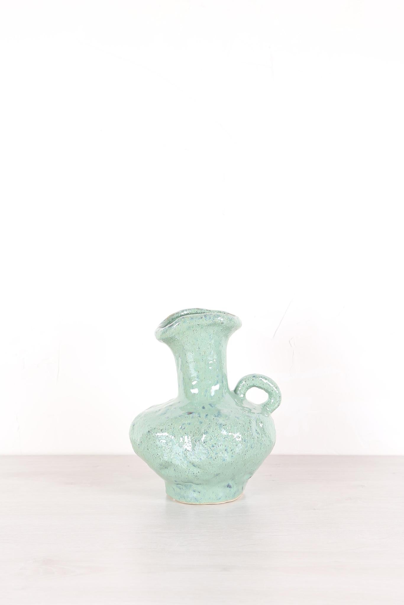 Stoneware Green Vase with Handle