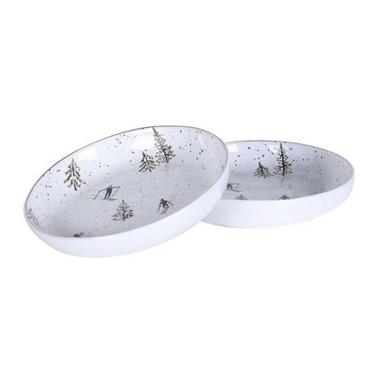 Ceramic Serving Bowl - Skiing illustration