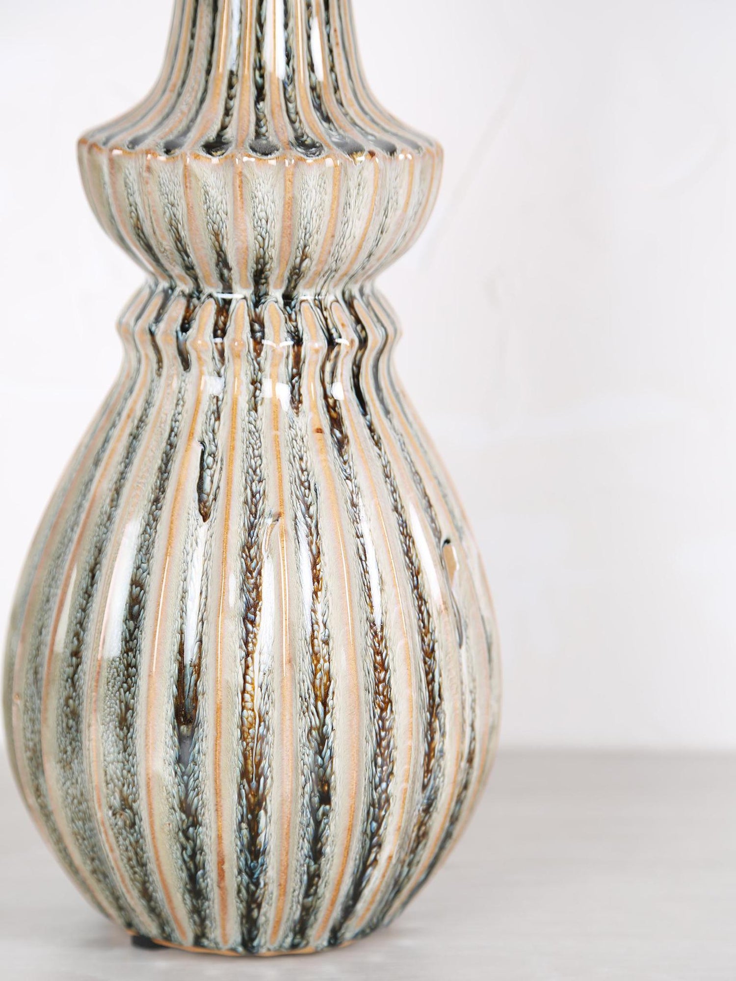 Myrtle Ceramic Round Ribbed Vase - Cream