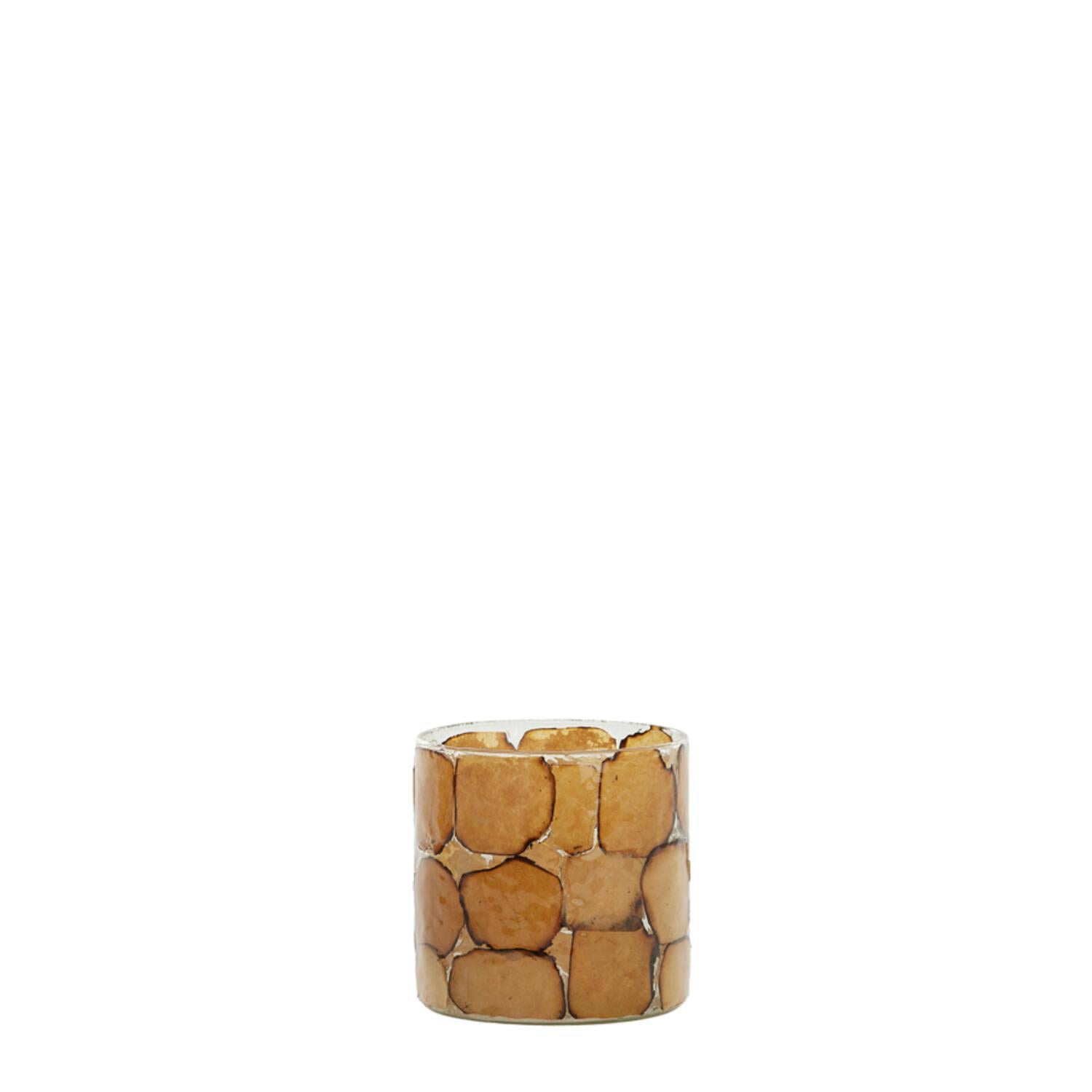 Dronero Tealight Holder - glass - clear &amp; brown