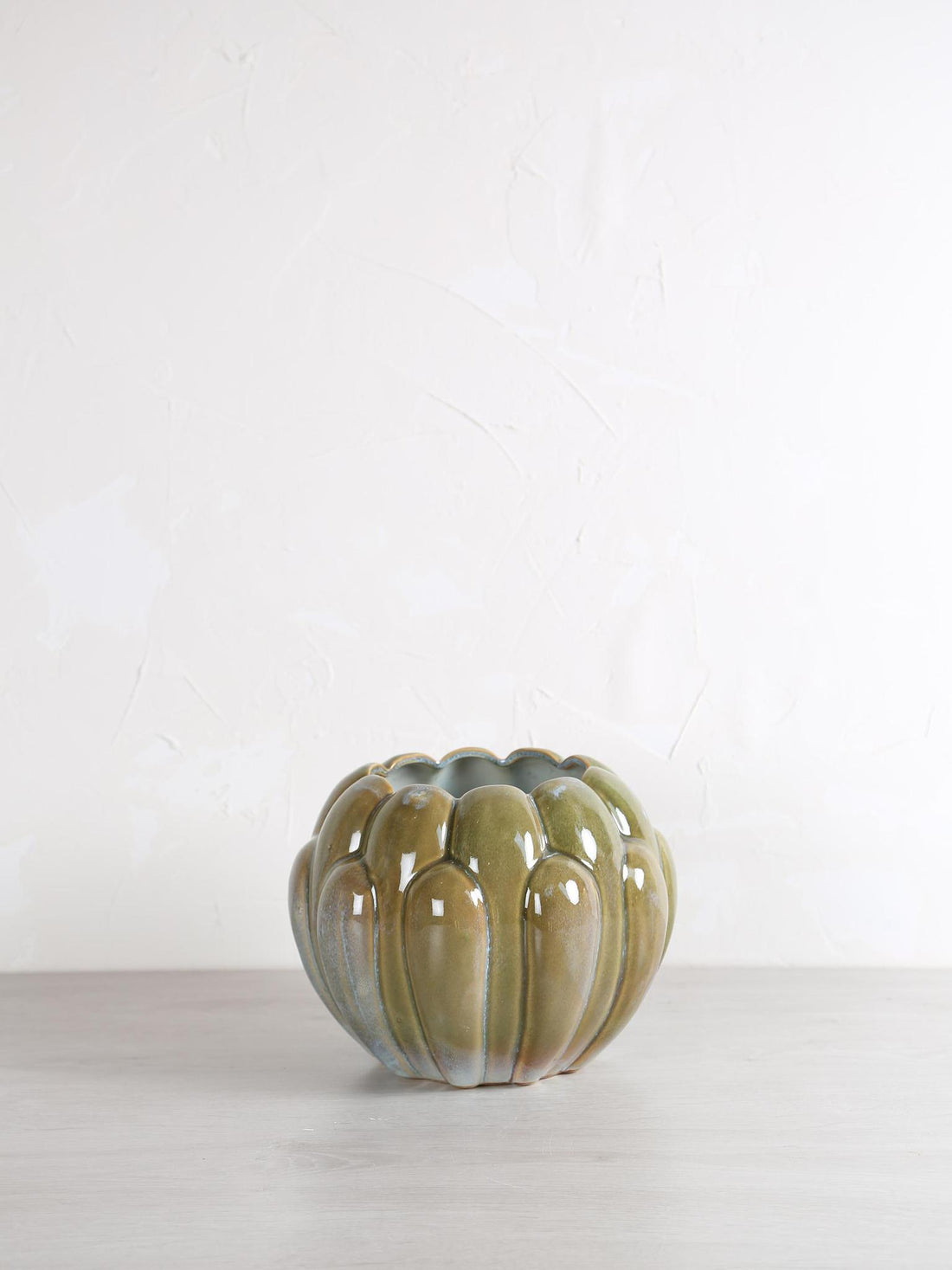 Divinder Petrol ceramic ribbed pot round
