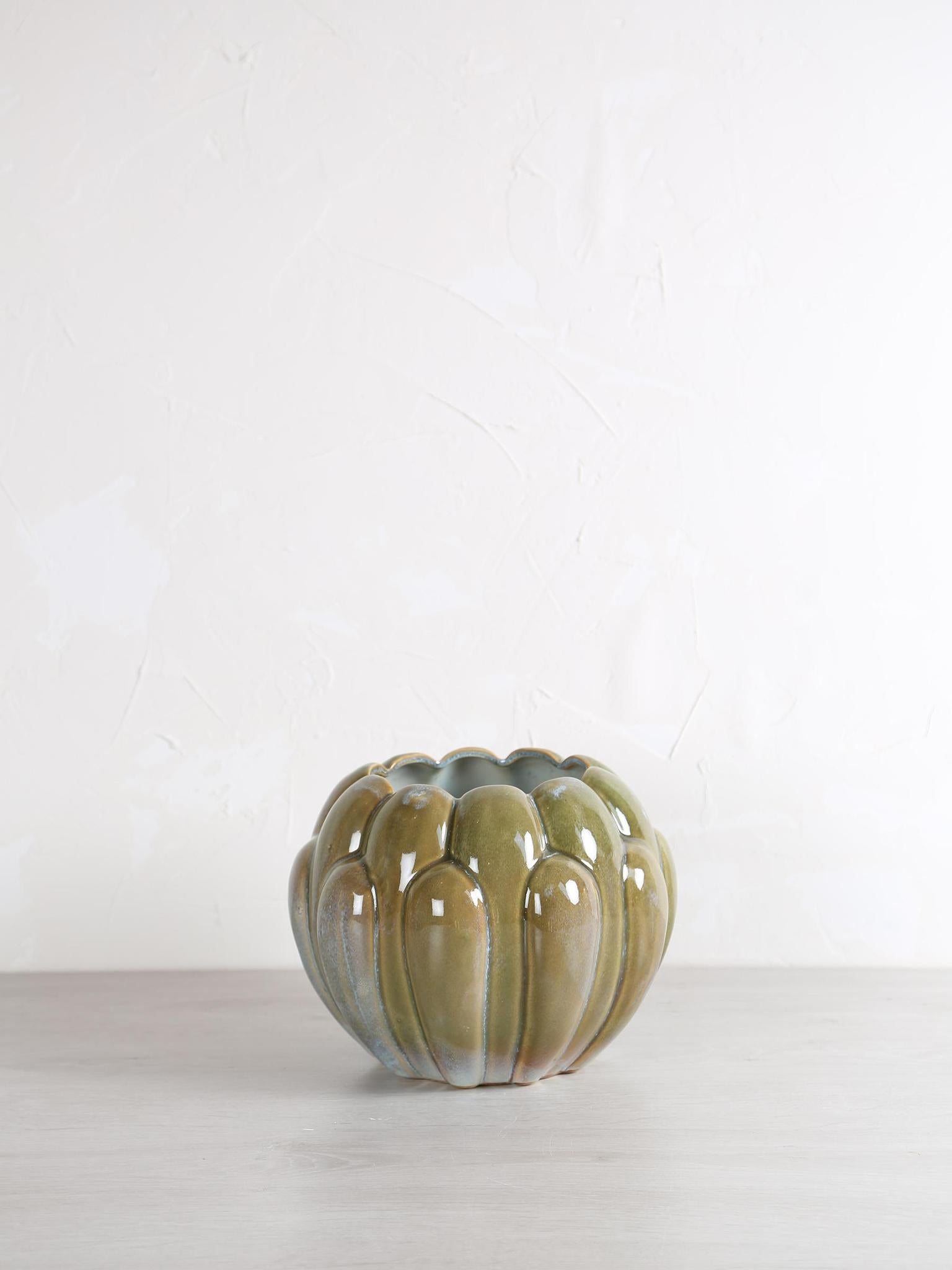 Divinder Petrol ceramic ribbed pot round
