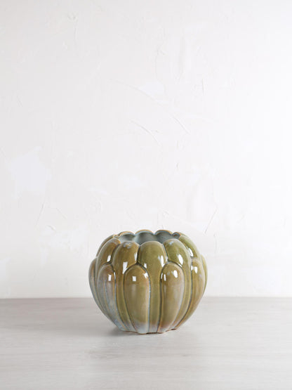 Divinder Petrol ceramic ribbed pot round