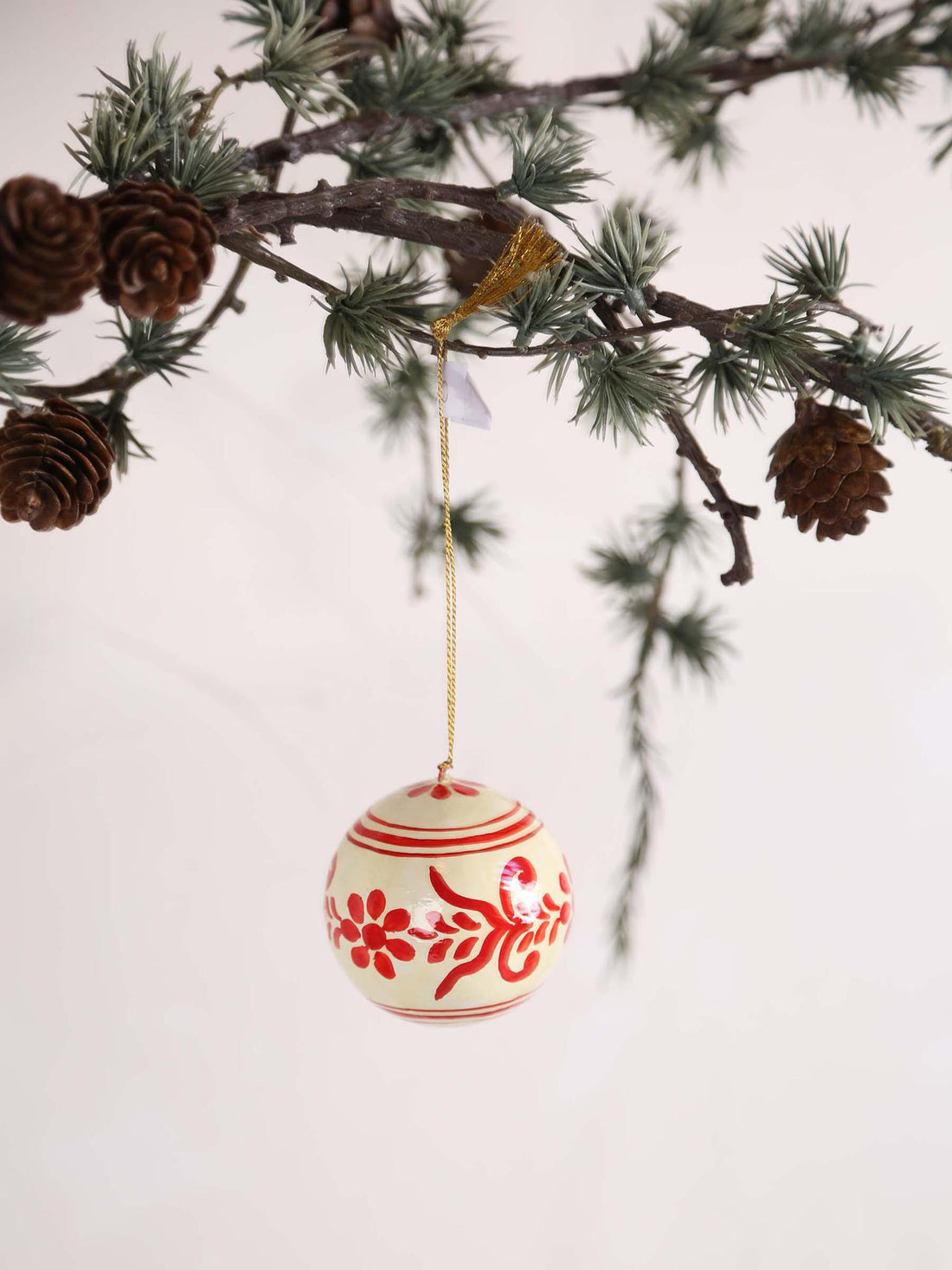 Hand painted paper Mache Christmas bauble - White