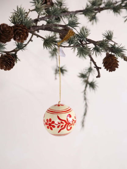 Hand painted paper Mache Christmas bauble - White