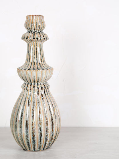 Myrtle Ceramic Round Ribbed Vase - Cream
