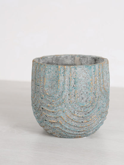 Rexin Grey Patterned Cement Plant Pot - Large