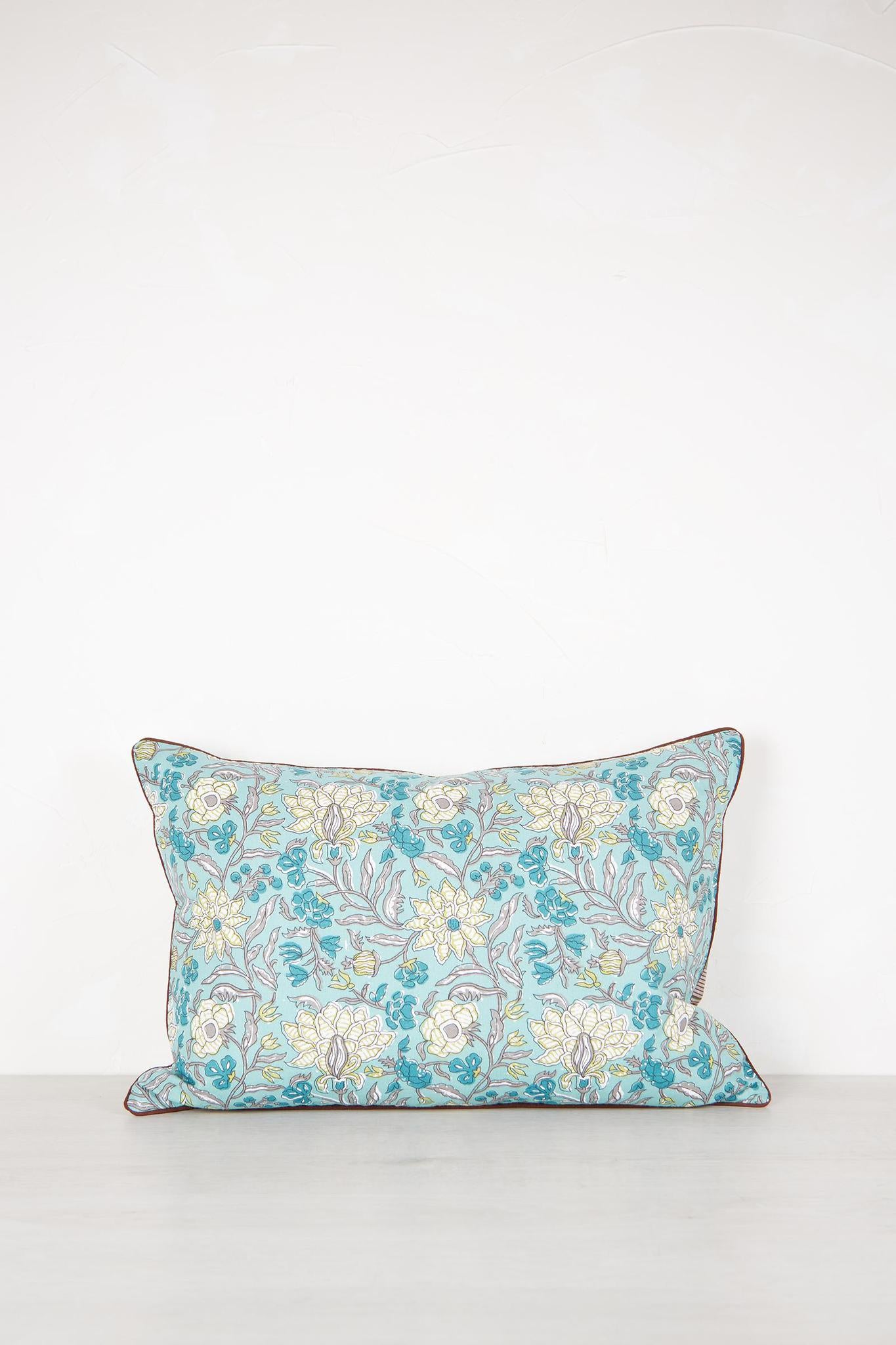 Brown, Green, White, Turquoise &amp; Grey Printed Cushion