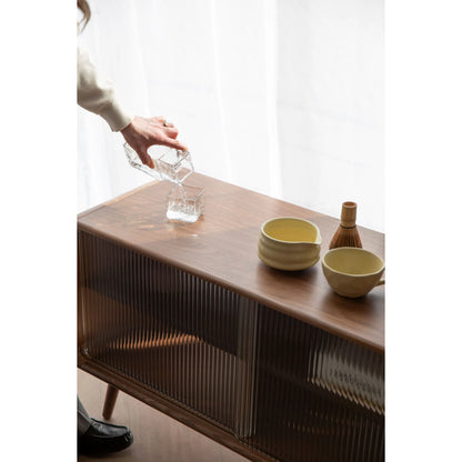 Rise Wood &amp; Ribbed Glass Sideboard - Walnut - Medium