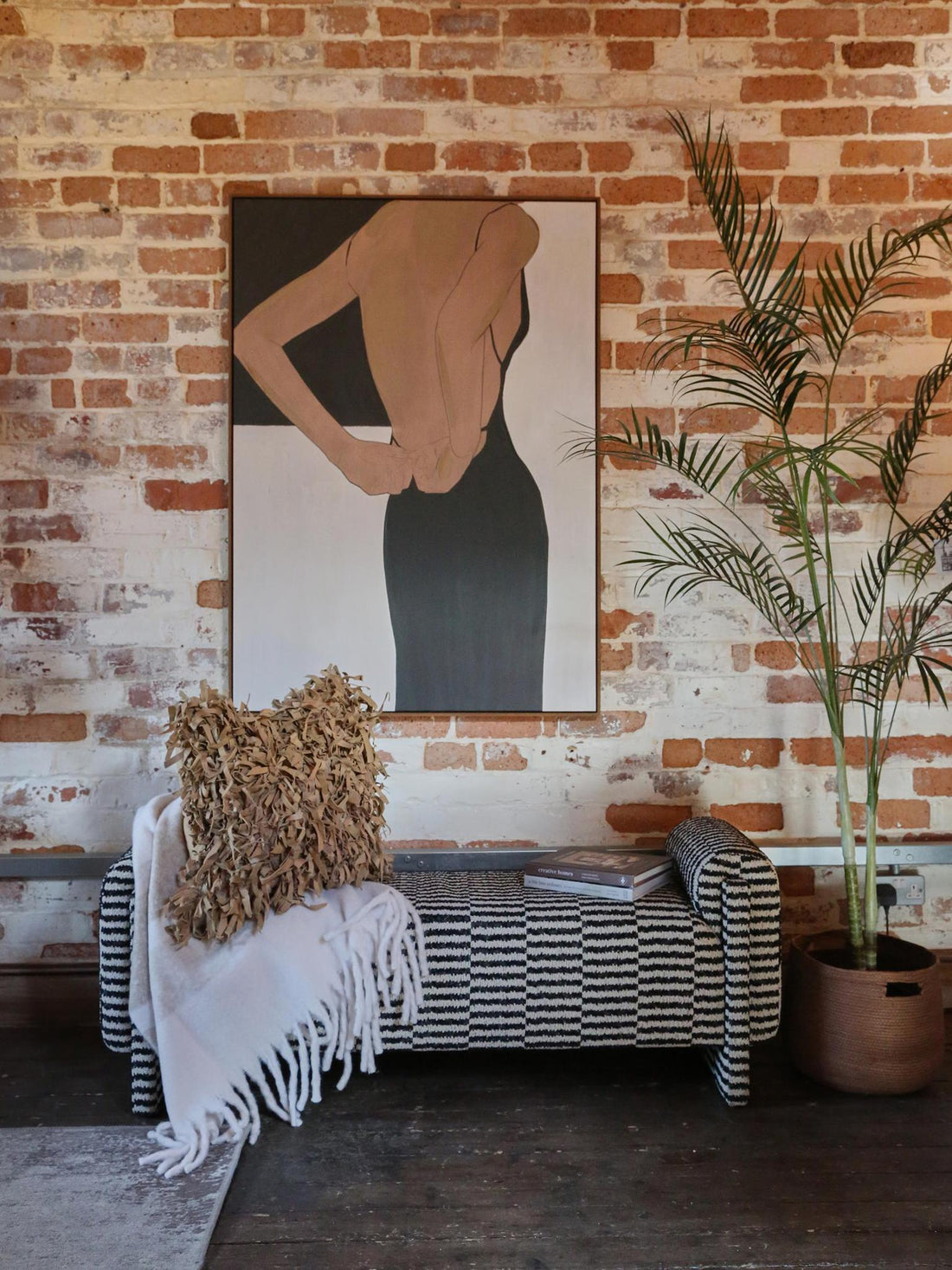 Azalea Striped Bench - Black And White