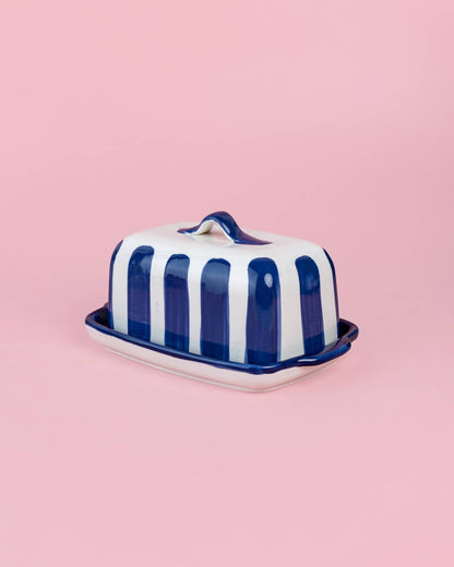 Artisanal Ceramic Butter Dish – Blue &amp; White - Blue Coast