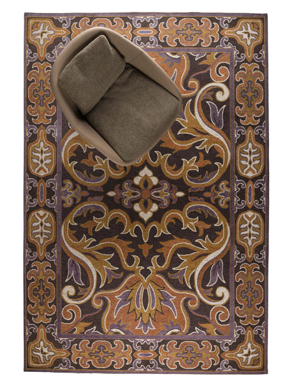 Bashmira Patterned Rug - Burnt orange, Deep Purple
