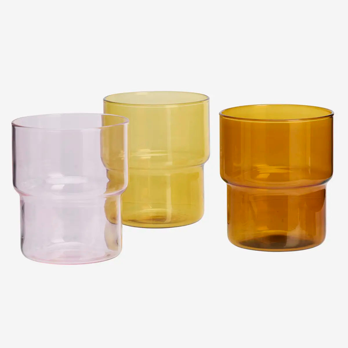 Coloured Drinking Glasses - Set Of 6 - Pink, Amber, Yellow
