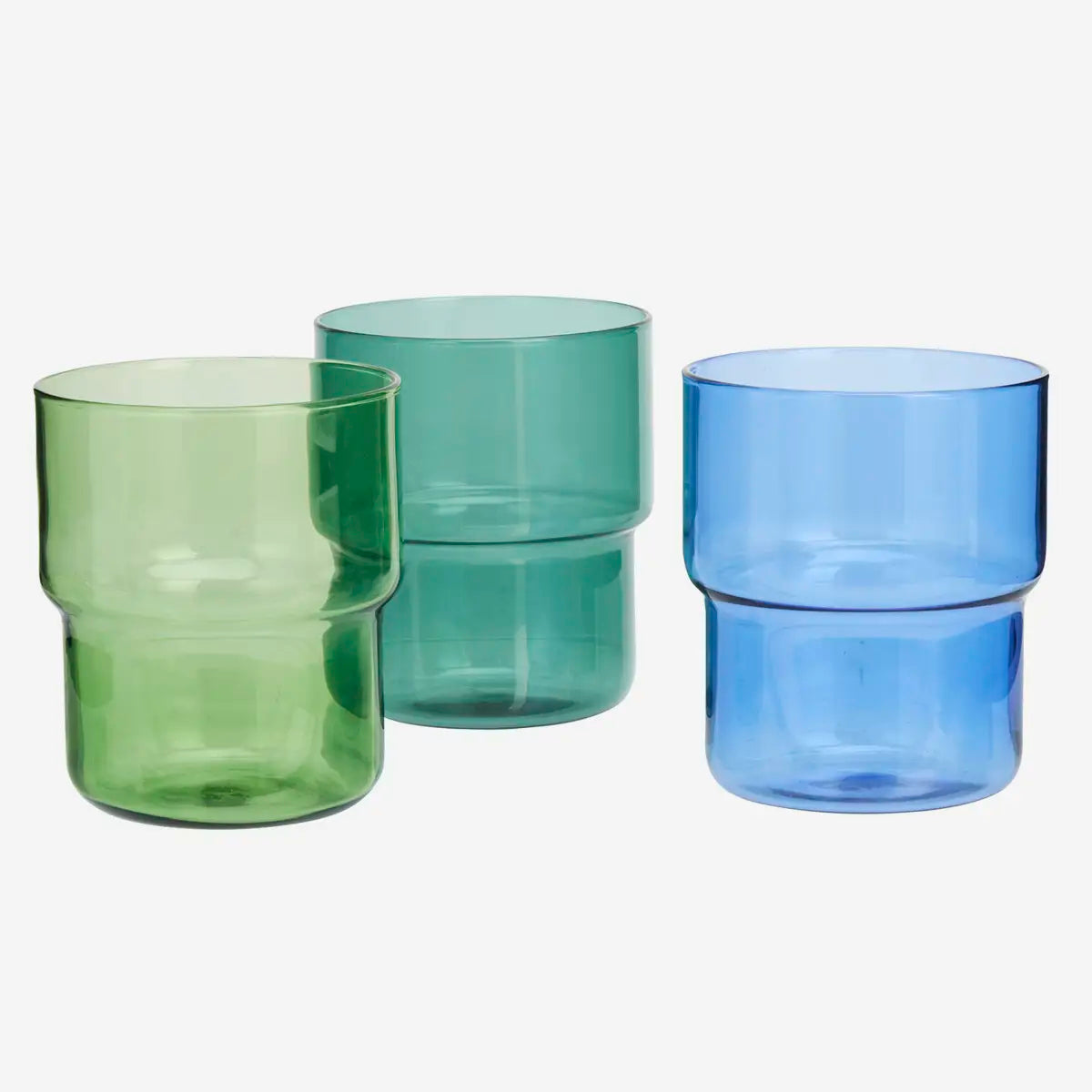 Coloured Drinking Glasses - Set Of 6 - Green, Blue, Aqua