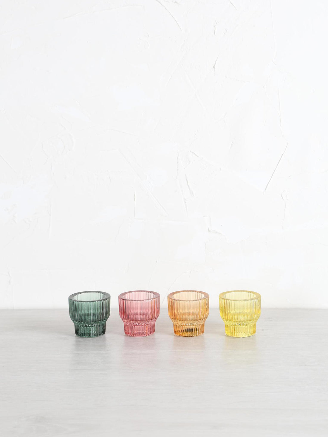 Nattiya Round Ribbed Glass Candle Holder - 4 Colours Available