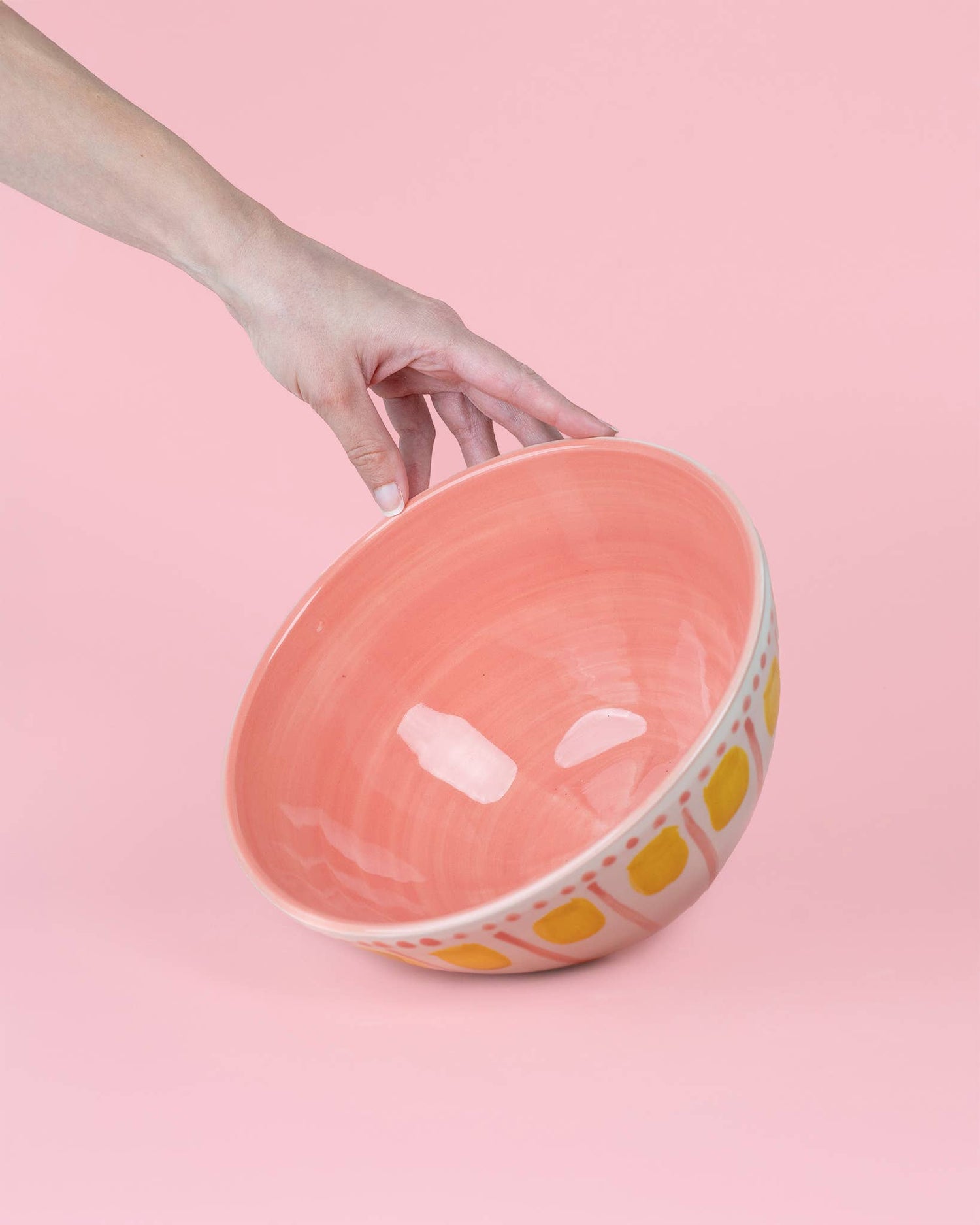 Artisanal Ceramic Serving Bowl 1.5L Pink Yellow - Valentina