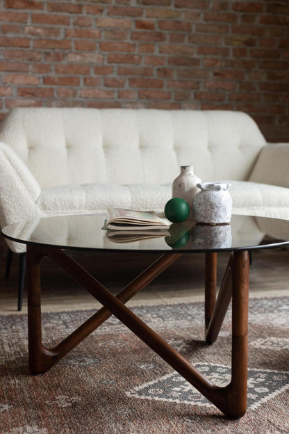 Naia Oak Wood &amp; Glass Coffee Table - 2 Colours Available
