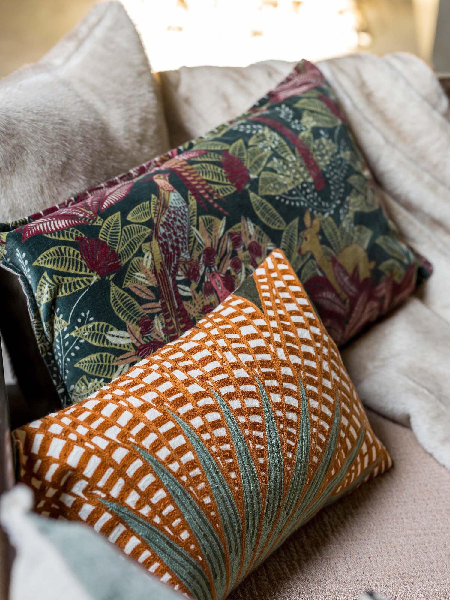 Embroidered Patterned Cushion - Ewan - 3 Colours Available