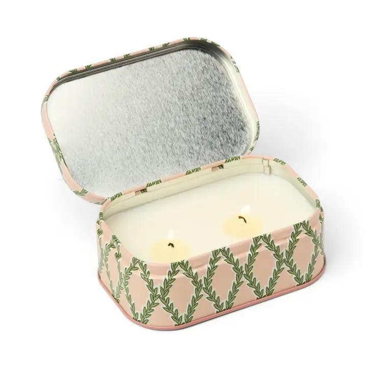 Cherie Printed Tin Candle - Pink &amp; Green - Yuzu Woods