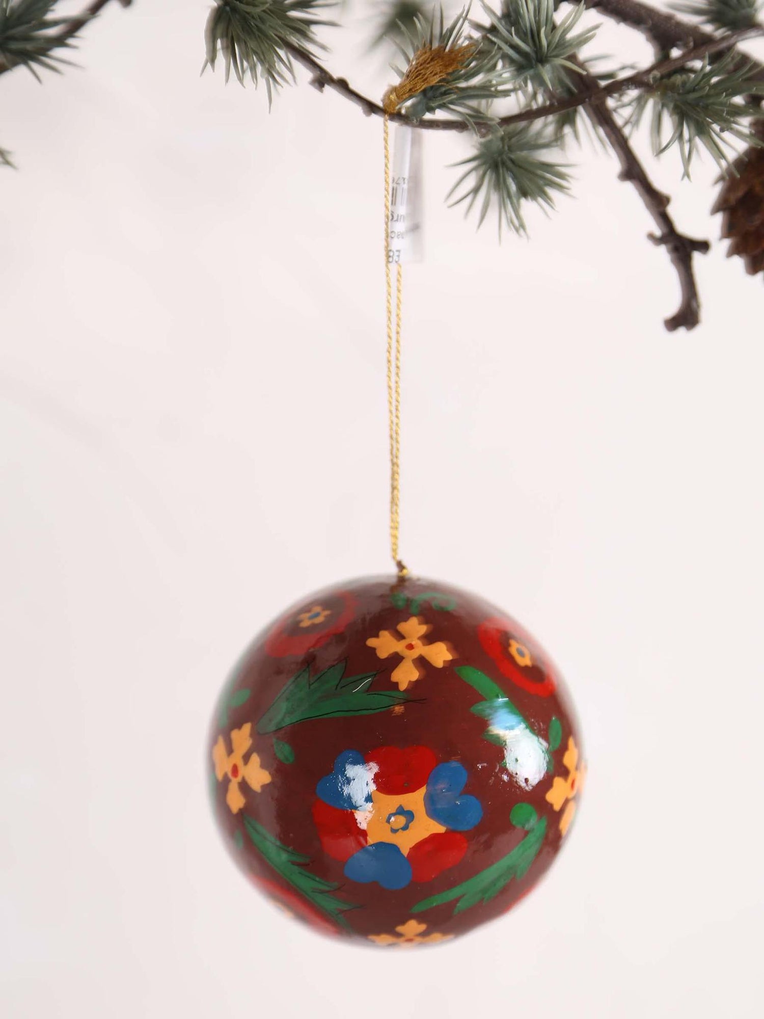 Handmade paper mache christmas Ornament - Burgundy