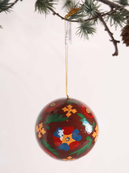 Handmade paper mache christmas Ornament - Burgundy