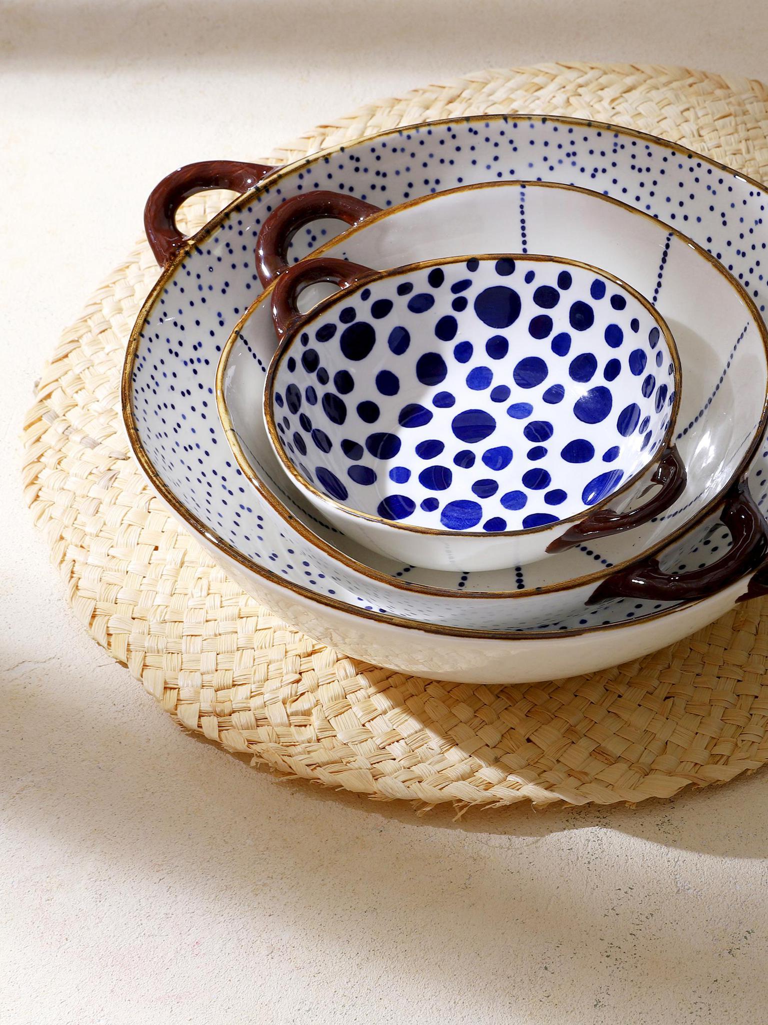 Anafi - Patterned Oven Dish/Bowl - Porcelain, Blue