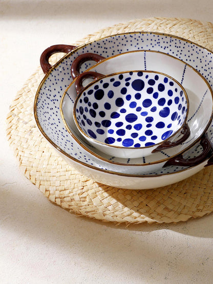 Anafi - Patterned Oven Dish/Bowl - Porcelain, Blue
