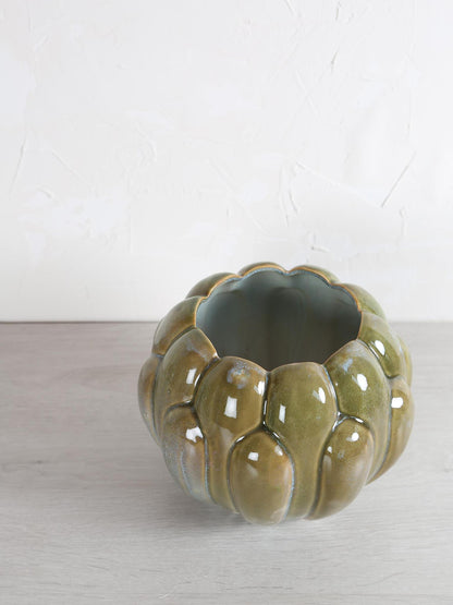 Divinder Petrol ceramic ribbed pot round