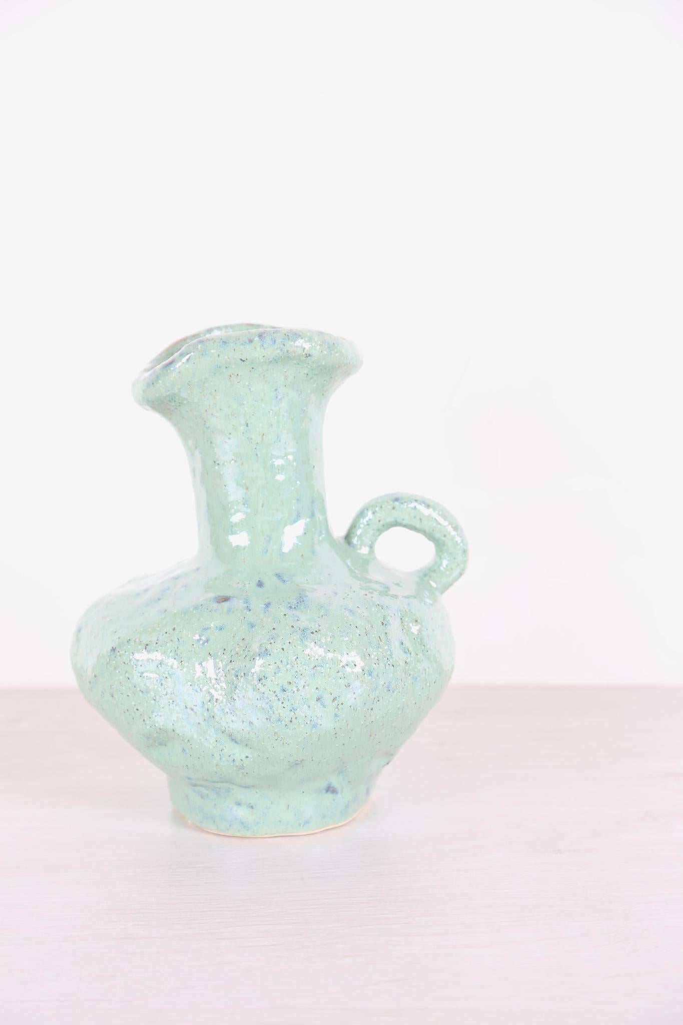 Stoneware Green Vase with Handle
