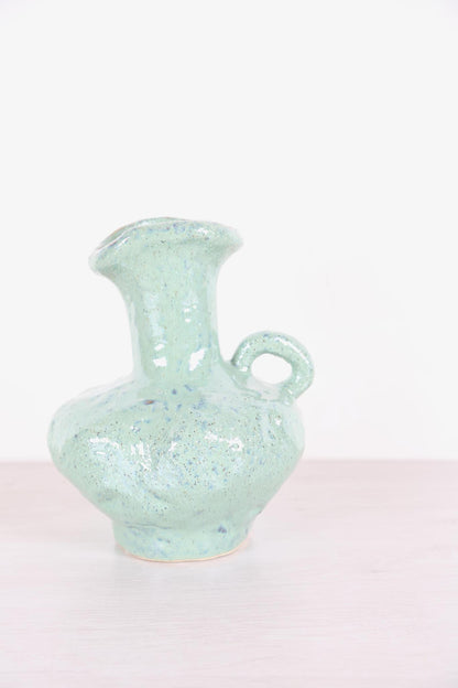 Stoneware Green Vase with Handle