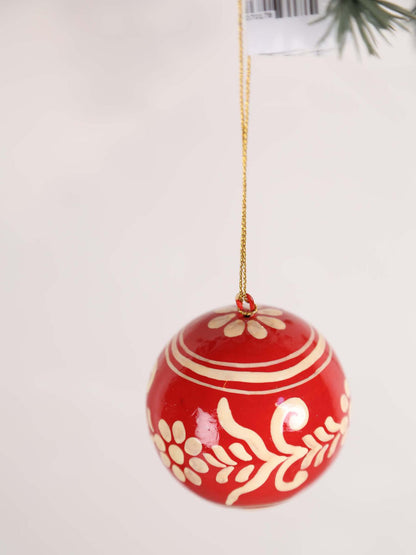 Hand painted paper Mache Christmas bauble - Red