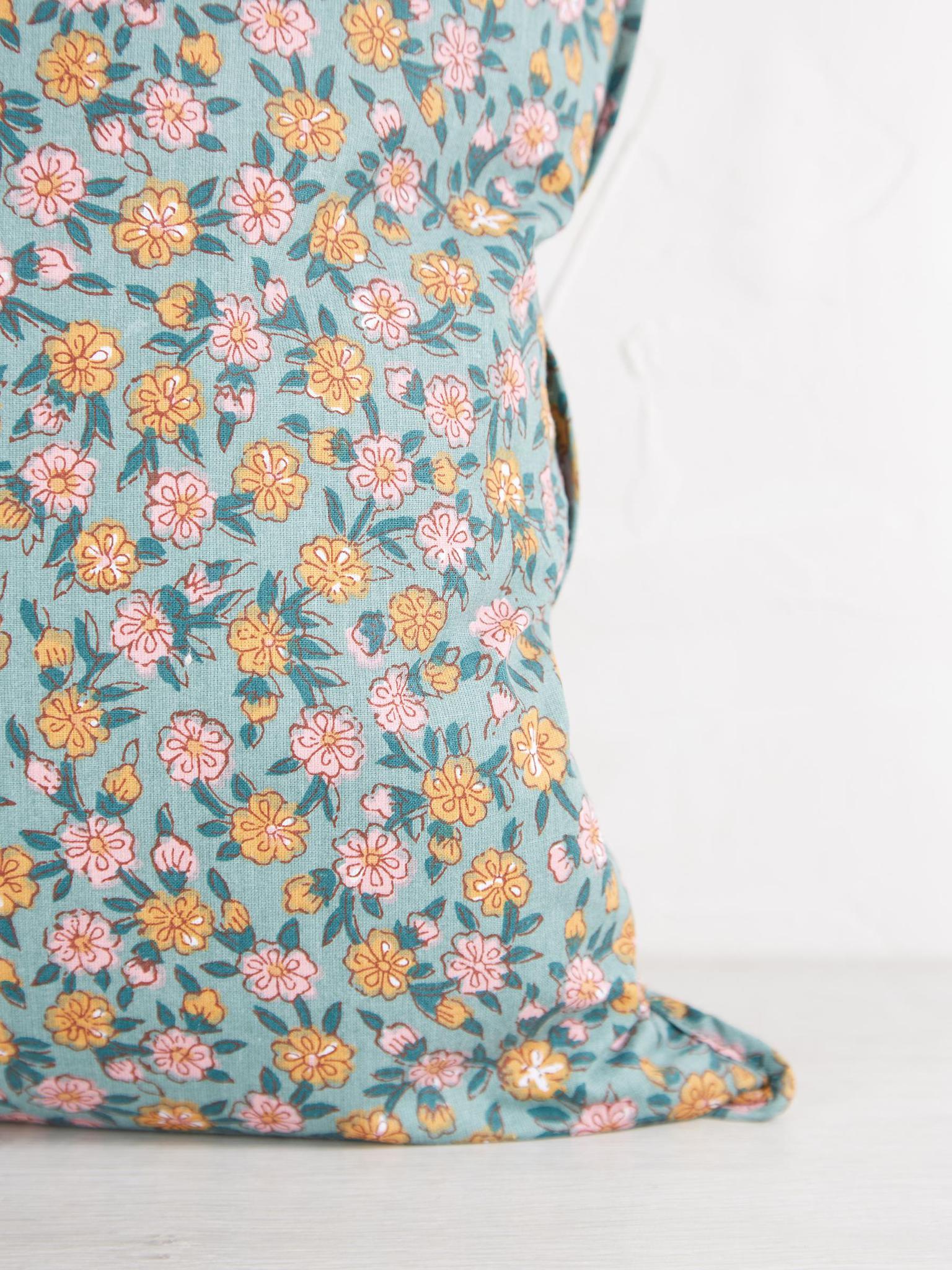 Dusty Green, Aqua, Honey &amp; Rose Printed Cushion