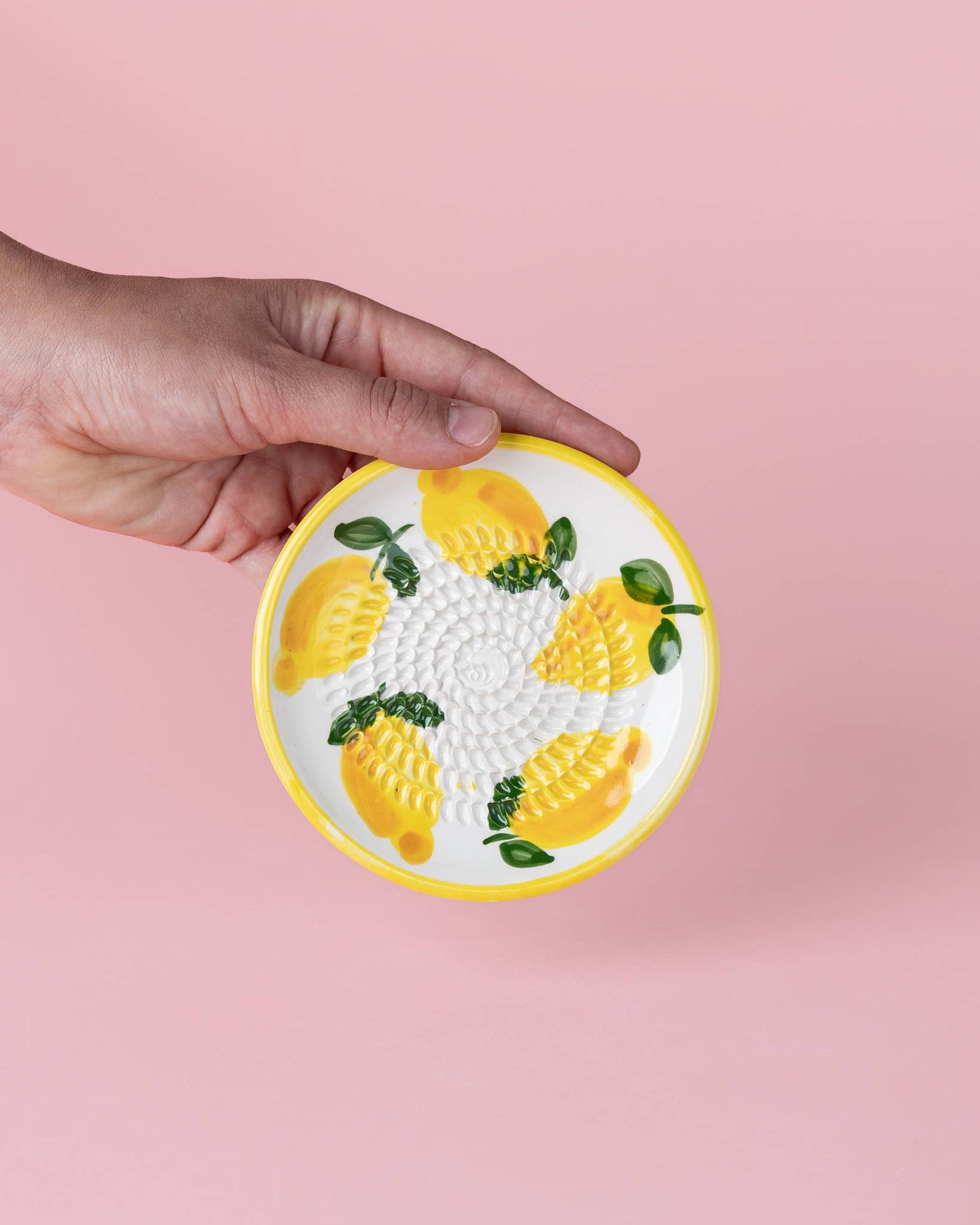 Ceramic Garlic Grater Plate - Small Yellow &amp; White - Lemon