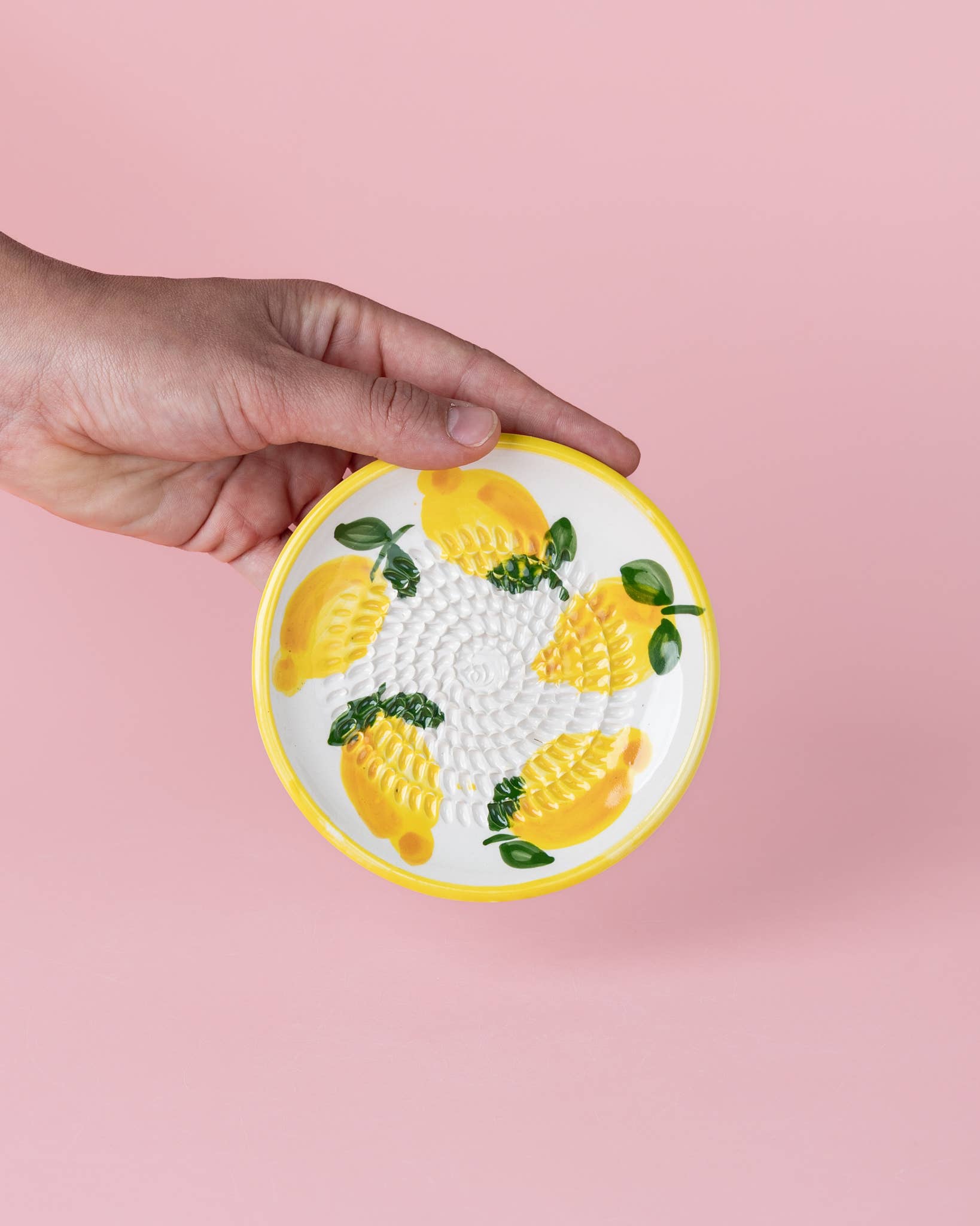 Ceramic Garlic Grater Plate - Small Yellow &amp; White - Lemon