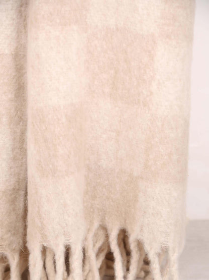 Isabel Recycled Checked Fringed Throw - Natural