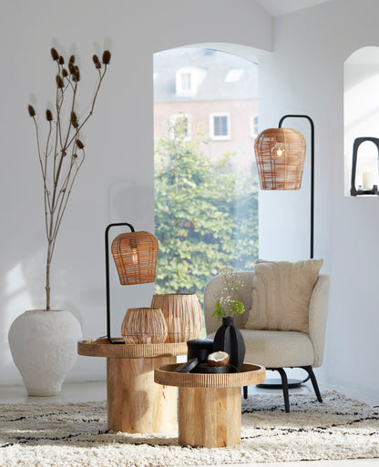 Pulah Natural Rattan &amp; Black Table Lamp
