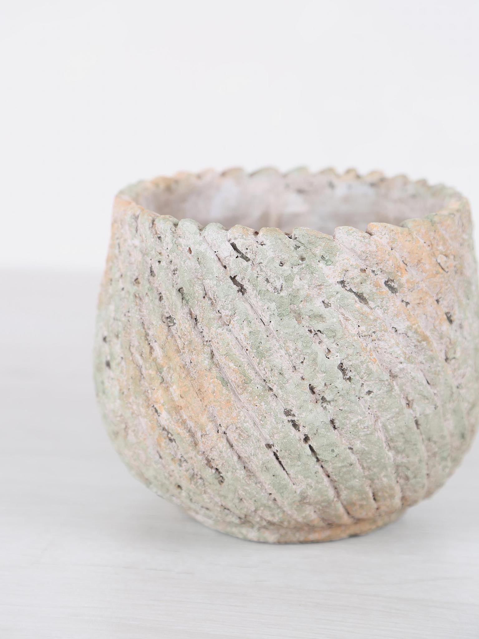 Muskaan Grey Round Cement Pot - Ribbed