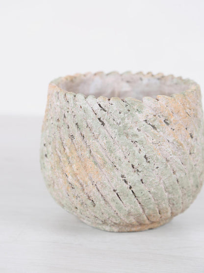 Muskaan Grey Round Cement Pot - Ribbed