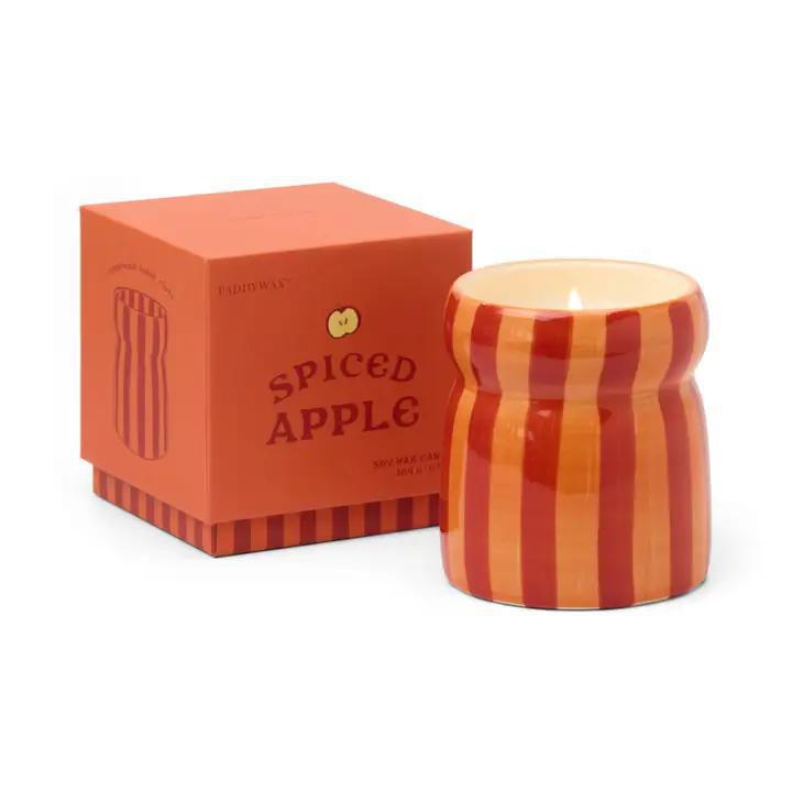 Cabana Striped Ceramic Candle - Spiced Apple - Red, Orange
