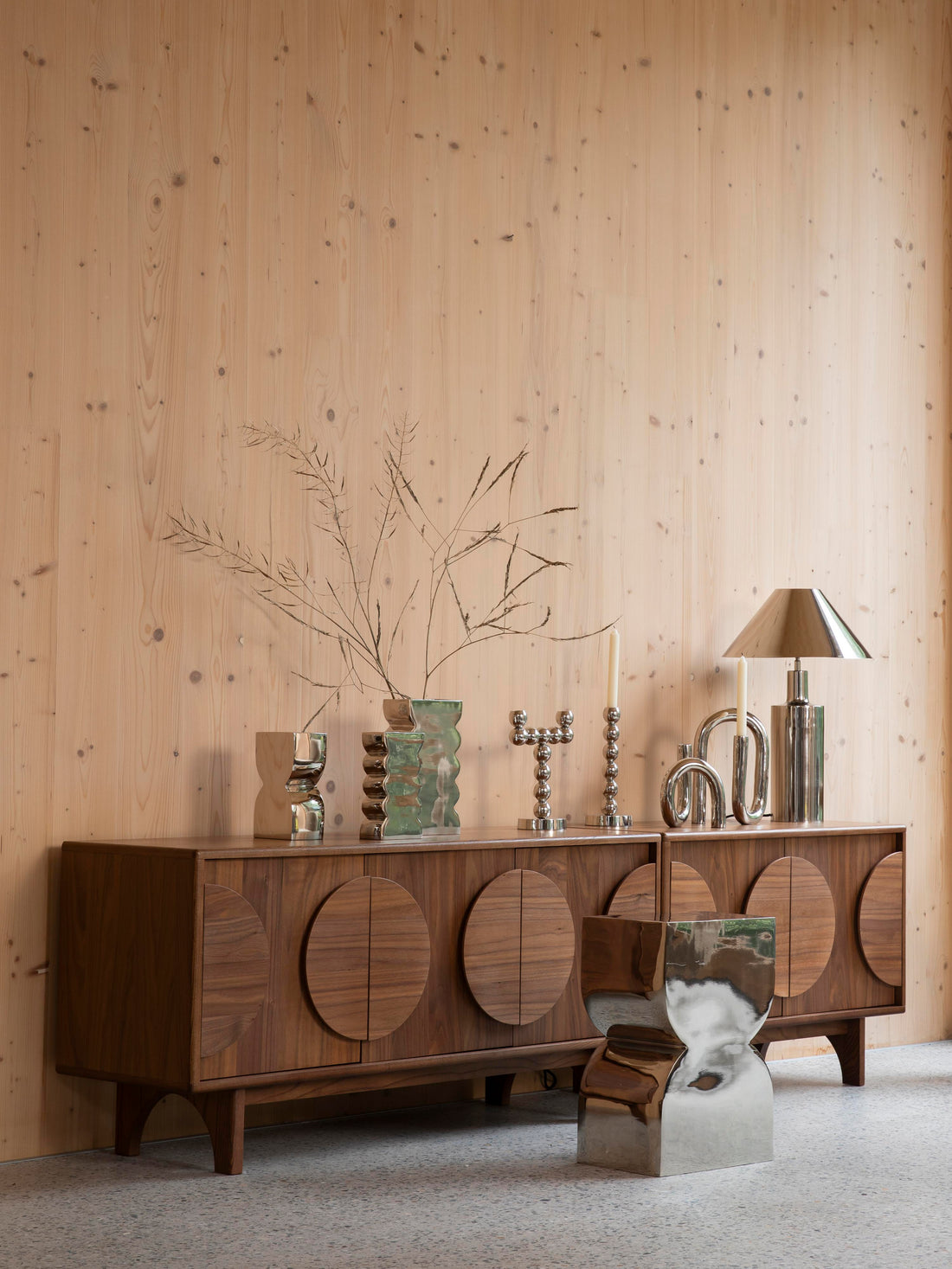 Groove Wooden Cabinet - Walnut - 2 Sizes Available