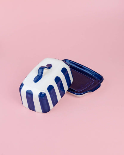 Artisanal Ceramic Butter Dish – Blue &amp; White - Blue Coast