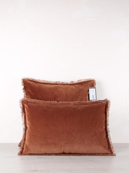 Fara Fringed Velvet Cushion - Caramel - 3 Sizes Available