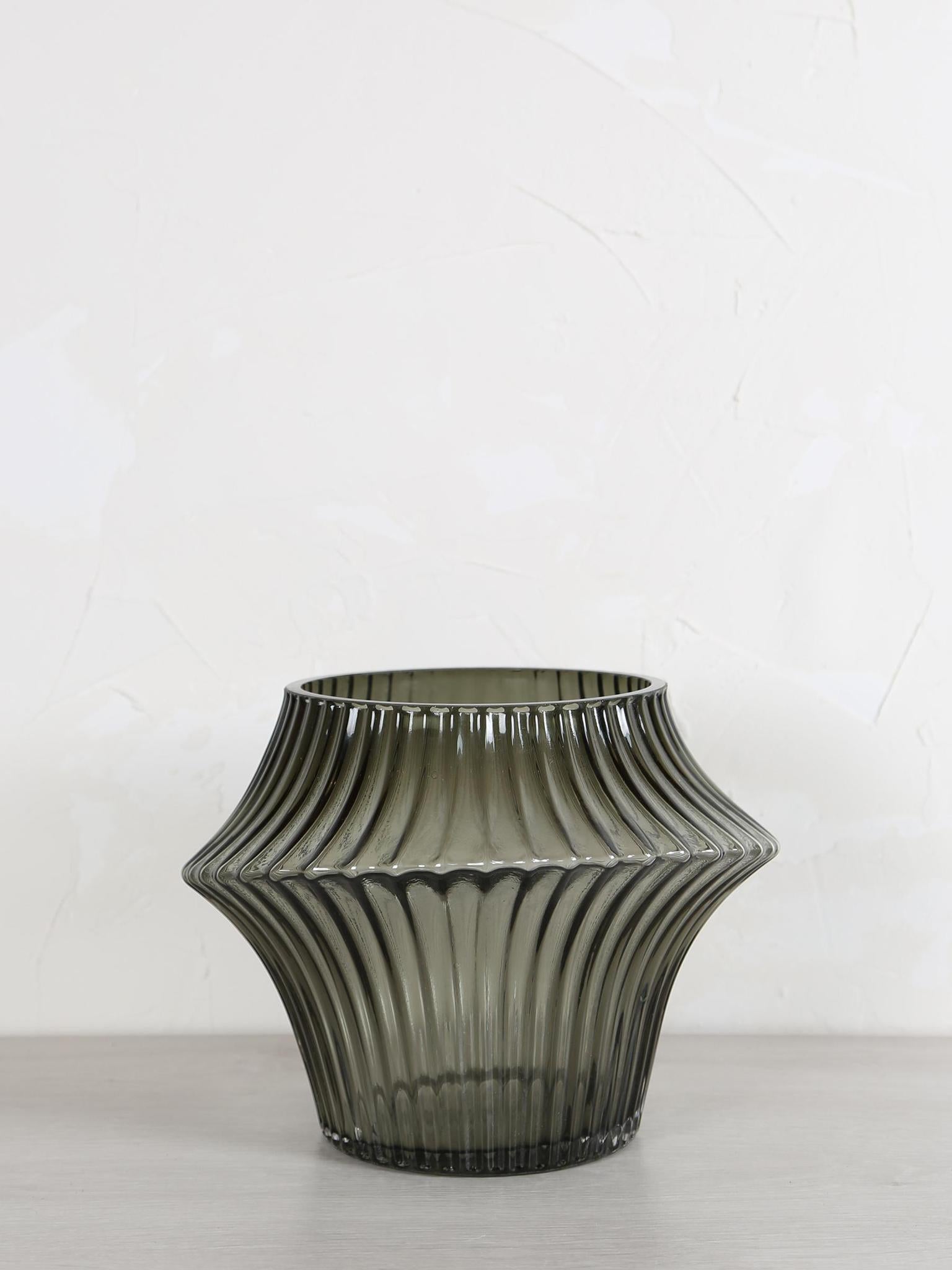 Suzi ribbed glass vase - storm grey