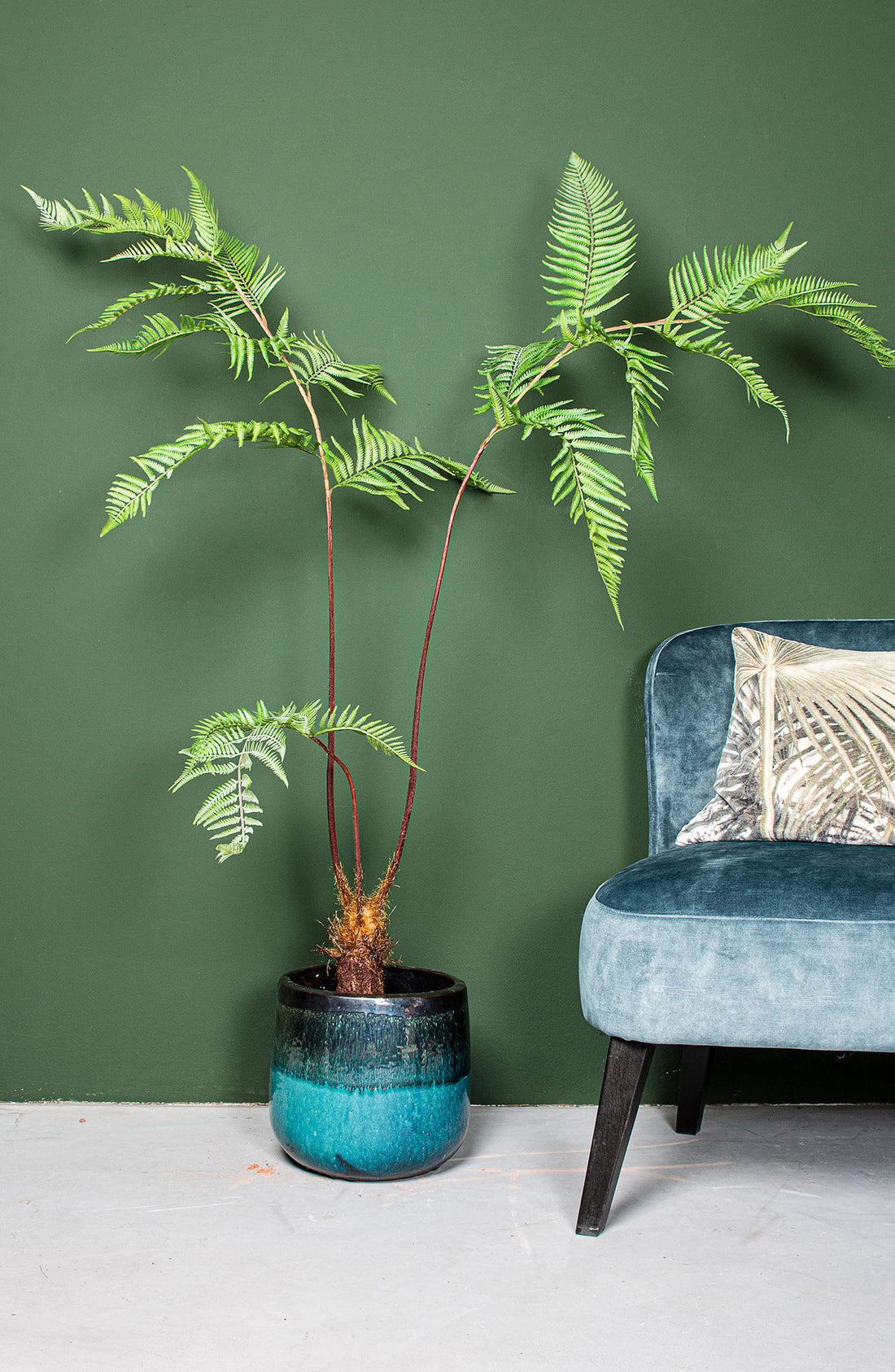 Faux Green Sword Plant - In Black Pot
